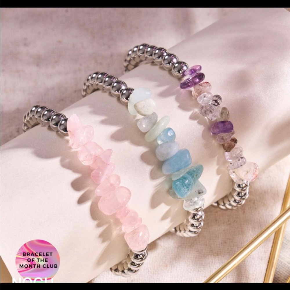 NOGU uncut Rose quartz gemstone stretch bracelet